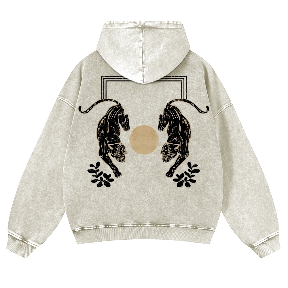 Fierce Panther Pattern Vintage Washed Hoodie-moweekender