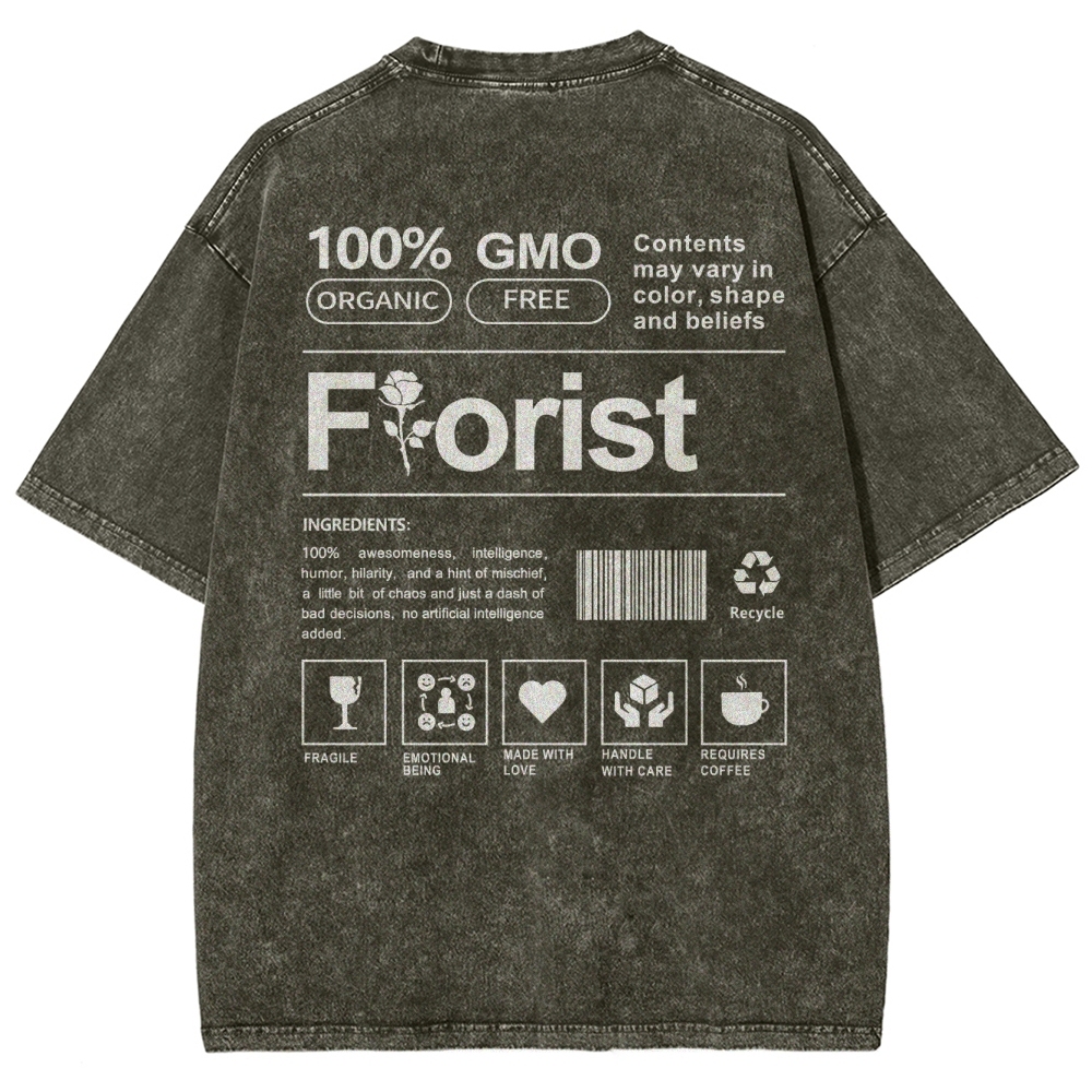 Florist Pattern Washed Vintage Short Sleeves T-Shirt-moweekender