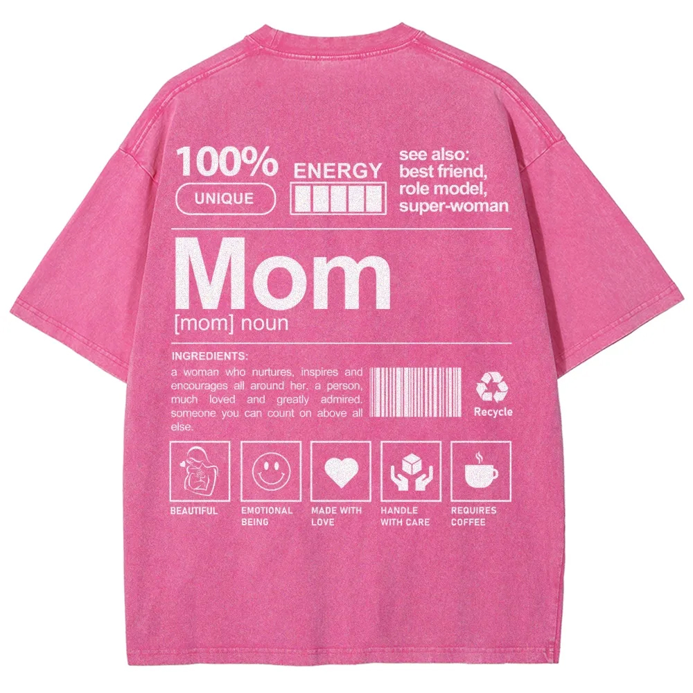 Mom Pattern Washed Vintage Short Sleeves T-Shirt-moweekender