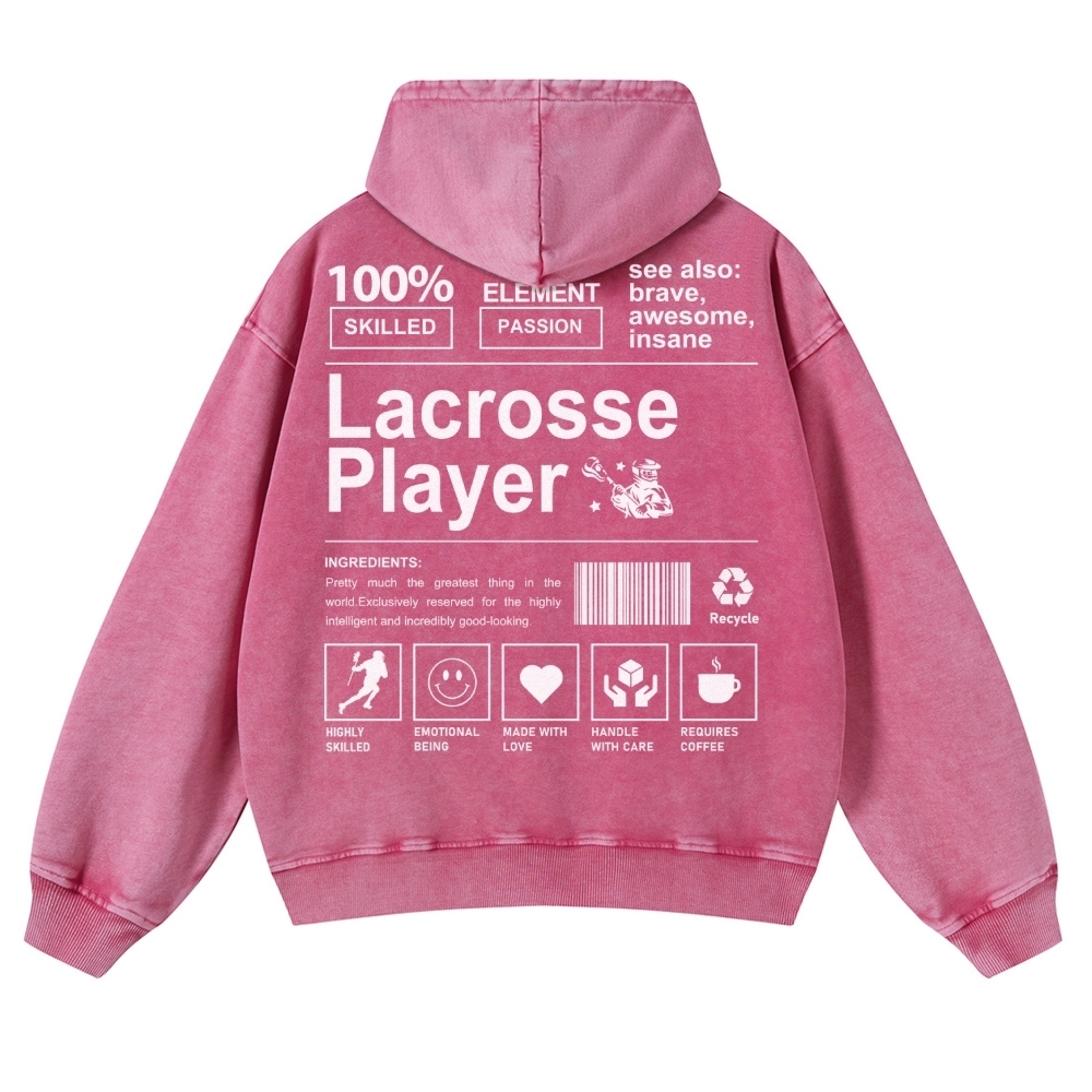 Lacrosse Player Printed Vintage Washed Hoodie-moweekender