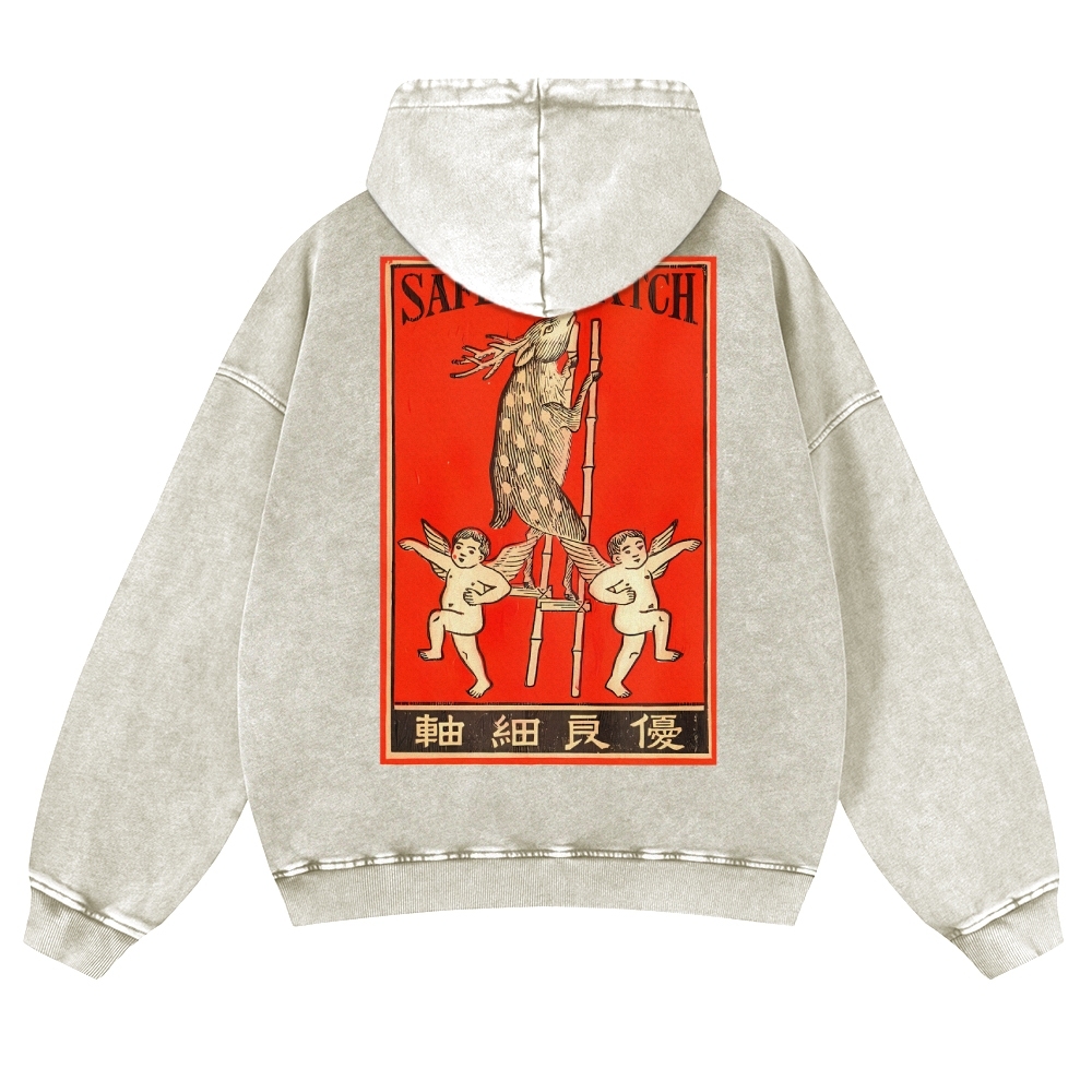 Deer On Stilts Pattern Vintage Washed Hoodie-moweekender