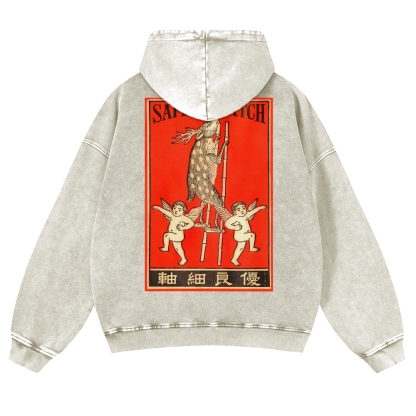 Deer On Stilts Pattern Vintage Washed Hoodie-moweekender
