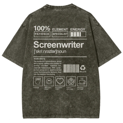 Screenwriter Pattern Washed Vintage Short Sleeves T-Shirt-moweekender