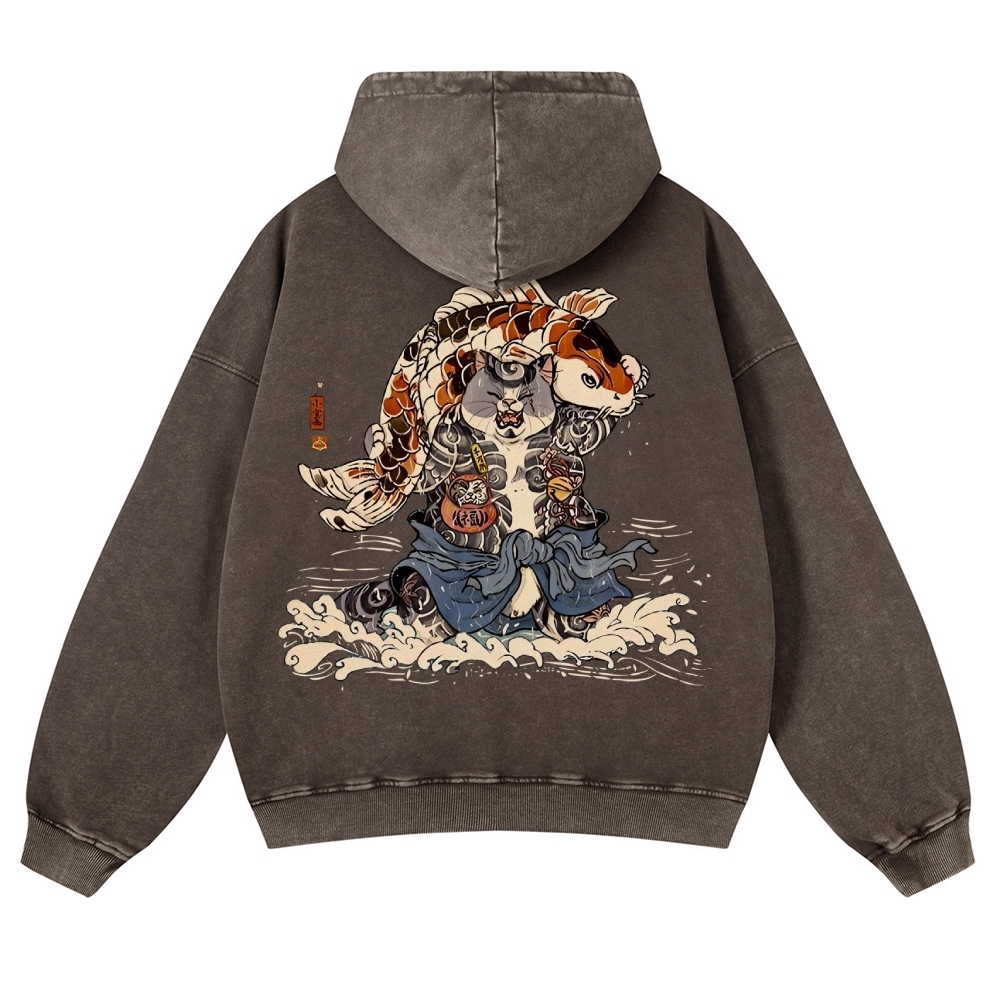 Japan Cat Story Vintage Washed Hoodie-moweekender