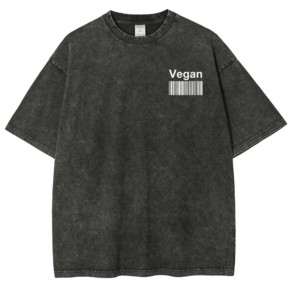 Vegan Pattern Washed Vintage Short Sleeves T-Shirt-moweekender