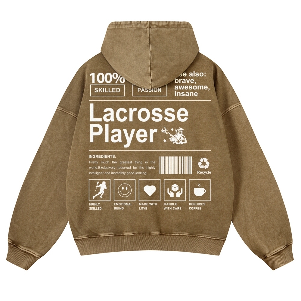 Lacrosse Player Printed Vintage Washed Hoodie-moweekender