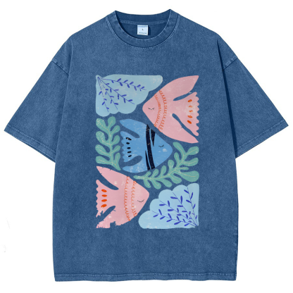 Fish and Coral Vintage Snowflake Washed T-Shirt-moweekender