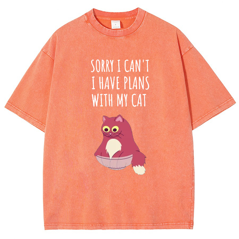 Sorry I Can't I Have Plans With My Cat Vintage Snowflake Washed T-Shirt-moweekender