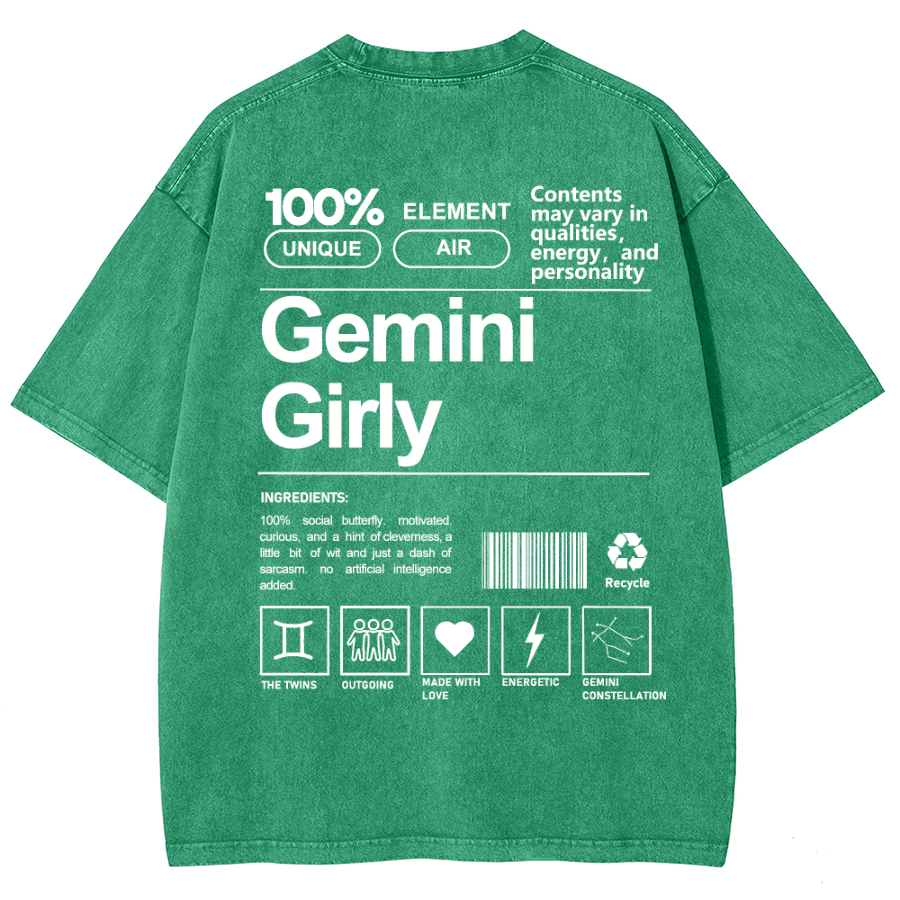 Gemini Girly Unisex Fit Washed Oversized T-Shirt-moweekender