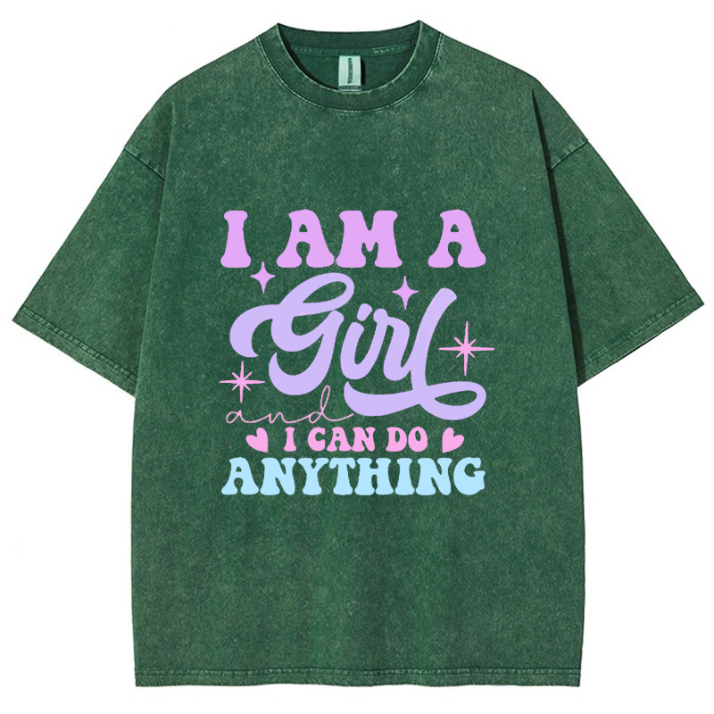 I Am A Girl I Can Do Anything Vintage Snowflake Washed T-Shirt-moweekender