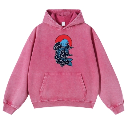 Cloud Carp Ukiyoe Pattern Vintage Washed Hoodie-moweekender