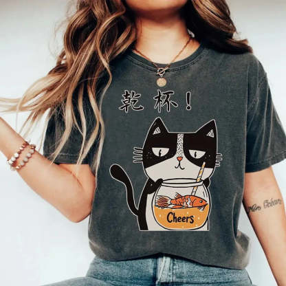 Cat Cheers Washed Vintage T-Shirt-moweekender
