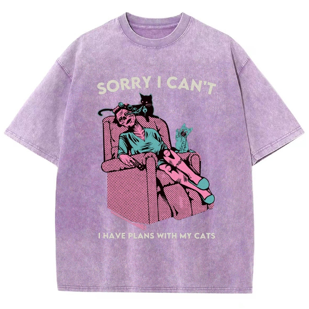 Sorry I Can't have Plans With My Cats Vintage Snowflake Washed T-Shirt-moweekender