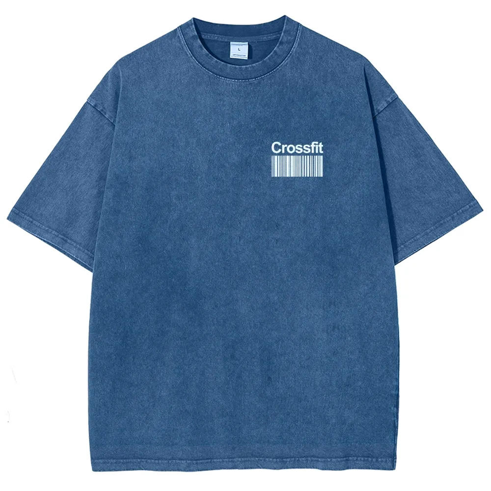 Crossfit Pattern Washed Vintage Short Sleeves T-Shirt-moweekender