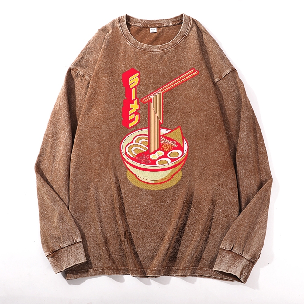 Japanese Ramen Deep Washed Vintage Long Sleeves T-Shirt-moweekender