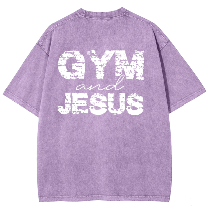 Gym And Jesus Unisex Fit Washed Oversized T-Shirt-moweekender