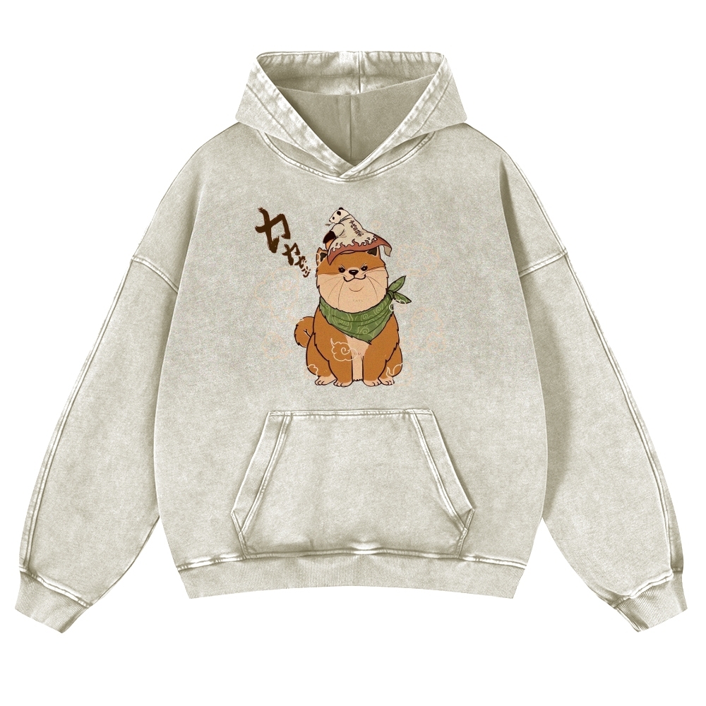 Japanese Panda Shiba Inu Pattern Vintage Washed Hoodie-moweekender