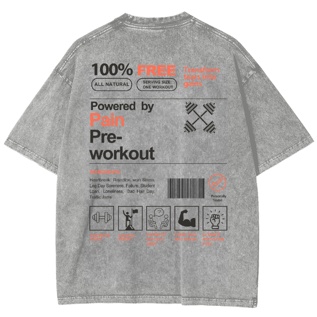 Powered By Painpre-Workout Unisex Fit Washed Oversized T-Shirt-moweekender