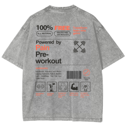 Powered By Painpre-Workout Unisex Fit Washed Oversized T-Shirt-moweekender