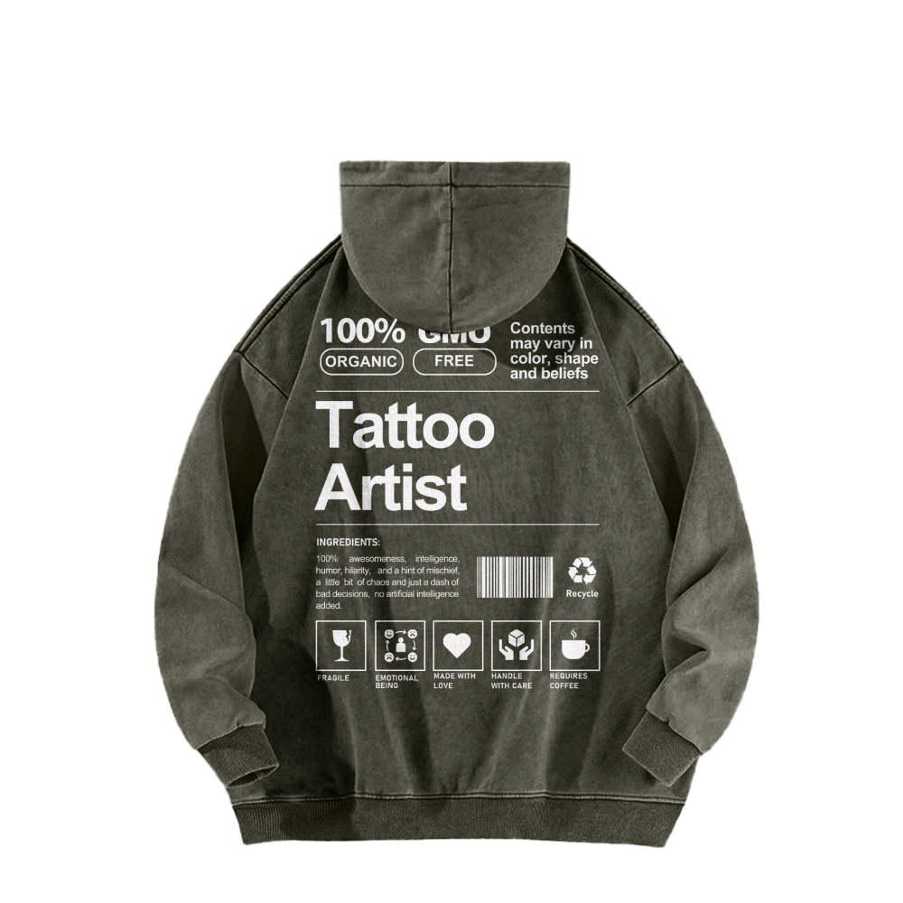 Tattoo Artist Casual Washed Hoodie-moweekender