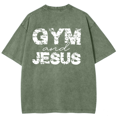 Gym And Jesus Unisex Fit Washed Oversized T-Shirt-moweekender