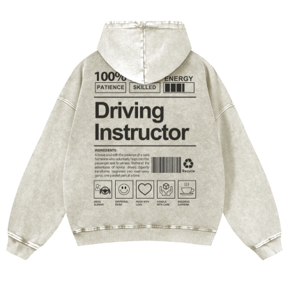 Driving Instructor Printed Vintage Washed Hoodie-moweekender