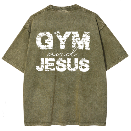 Gym And Jesus Unisex Fit Washed Oversized T-Shirt-moweekender