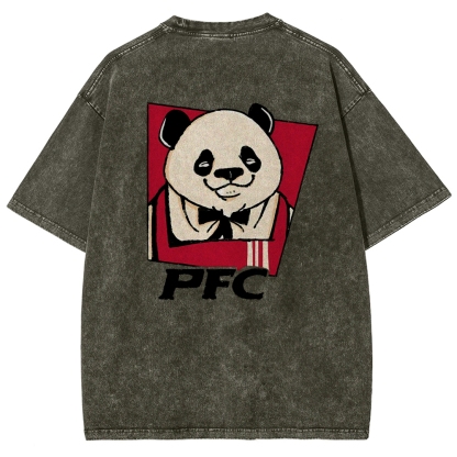 PFC Panda Printed Washed Vintage Short Sleeves T-Shirt-moweekender