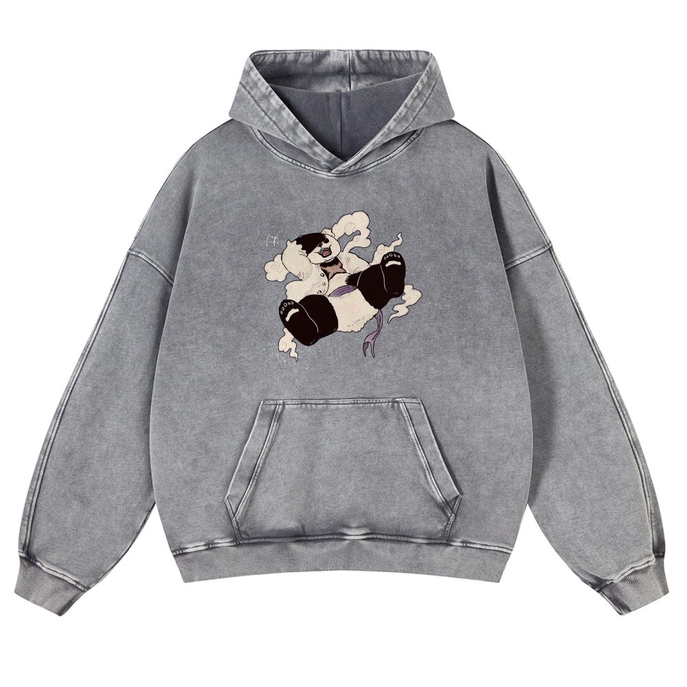 Casual Panda Pattern Vintage Washed Hoodie-moweekender