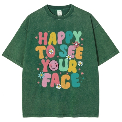 Happy To See You Face Unisex Fit Washed T-Shirt-moweekender