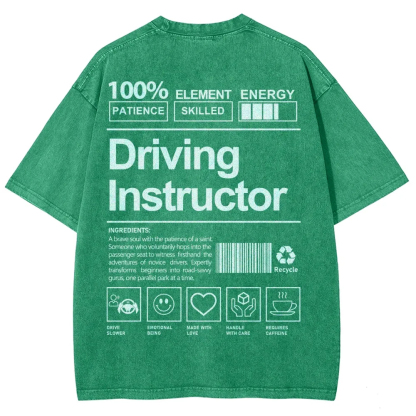 Driving Instructor Pattern Washed Vintage Short Sleeves T-Shirt-moweekender