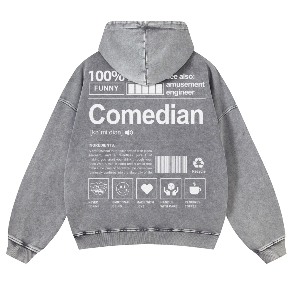 Comedian Printed Vintage Washed Hoodie-moweekender