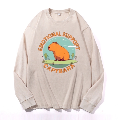 Emotional Support Capybara Deep Washed Vintage Long Sleeves T-Shirt-moweekender