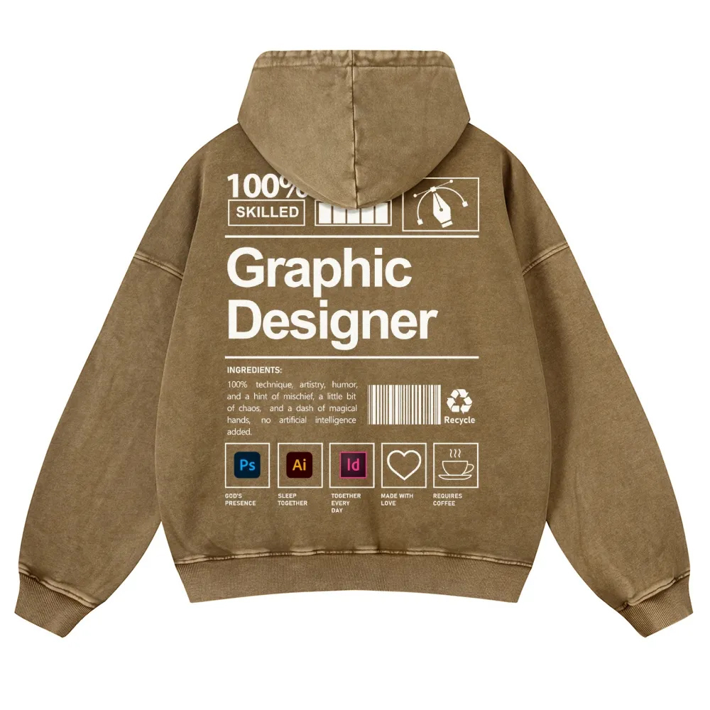 Graphic Designer Printed Vintage Washed Hoodie-moweekender