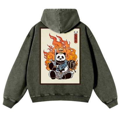 Fire Panda King Pattern Vintage Washed Hoodie-moweekender