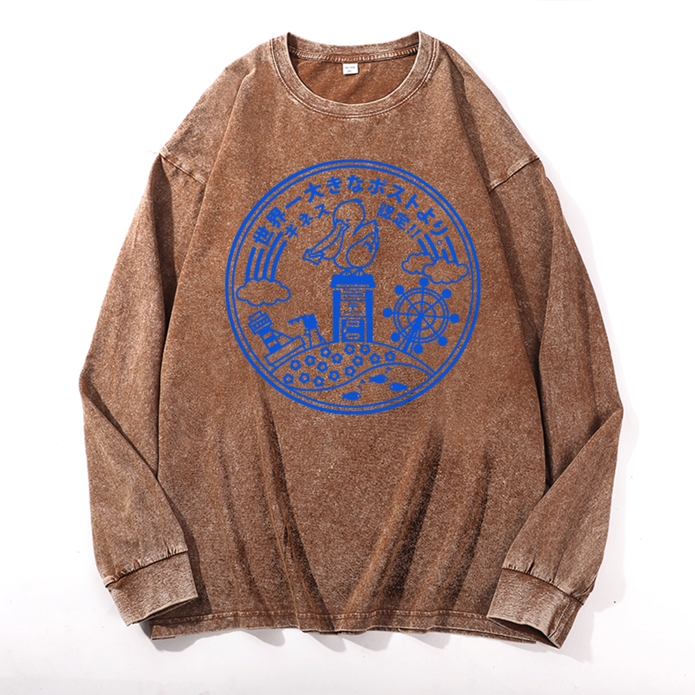 Japan Paradise Sign Deep Washed Vintage Long Sleeves T-Shirt-moweekender