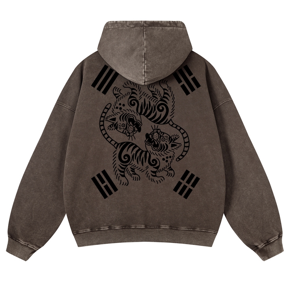 Tiger Eight-Diagram Vintage Washed Hoodie-moweekender