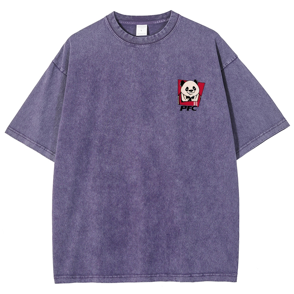 PFC Panda Printed Washed Vintage Short Sleeves T-Shirt-moweekender