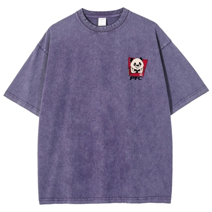 PFC Panda Printed Washed Vintage Short Sleeves T-Shirt-moweekender