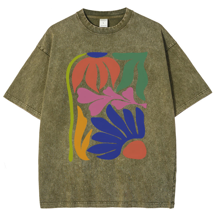 Wildflowers Matisse Art Washed Oversized T-Shirt-moweekender
