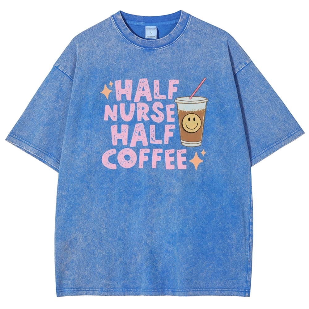 Half Coffee Unisex Fit Washed T-Shirt