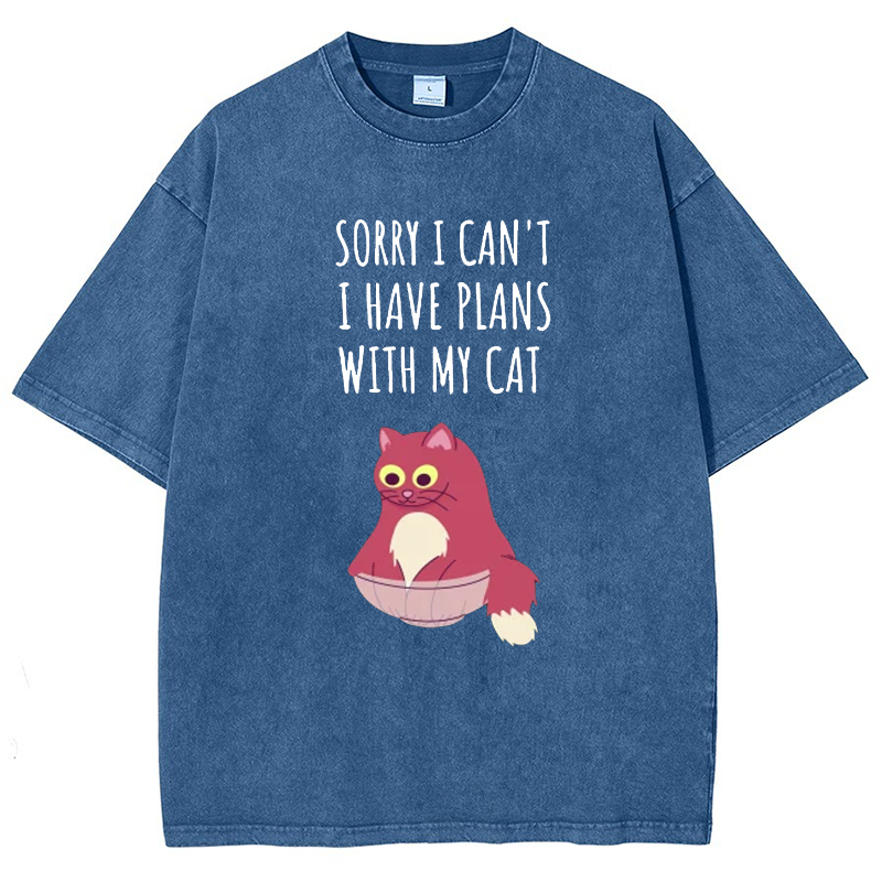 Sorry I Can't I Have Plans With My Cat Vintage Snowflake Washed T-Shirt-moweekender