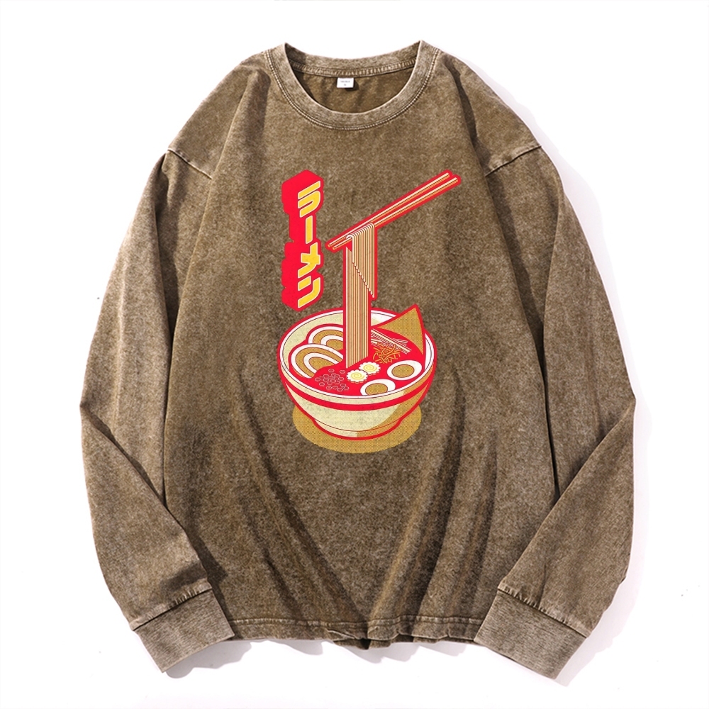 Japanese Ramen Deep Washed Vintage Long Sleeves T-Shirt-moweekender