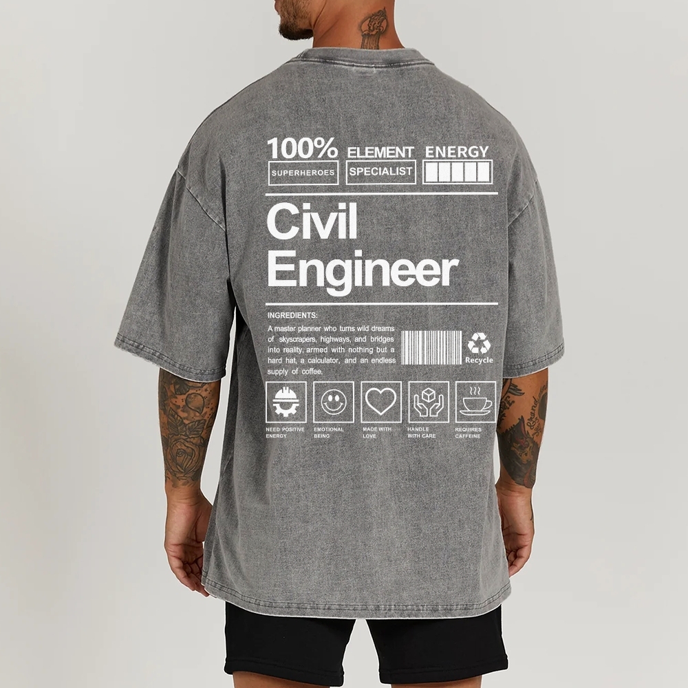 Civil Engineer Washed Vintage Short Sleeves T-Shirt-moweekender