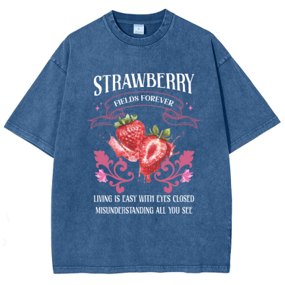 Beatle Strawberry Fields Vintage Snowflake Washed T-Shirt-moweekender