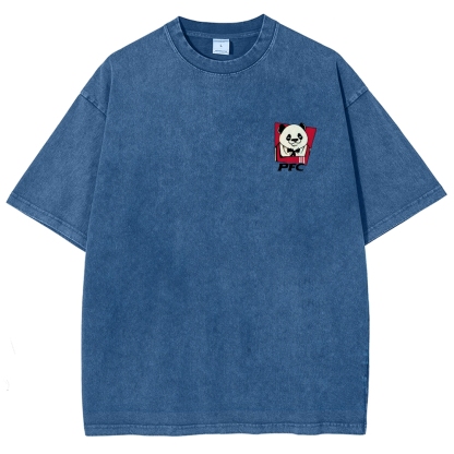 PFC Panda Printed Washed Vintage Short Sleeves T-Shirt-moweekender