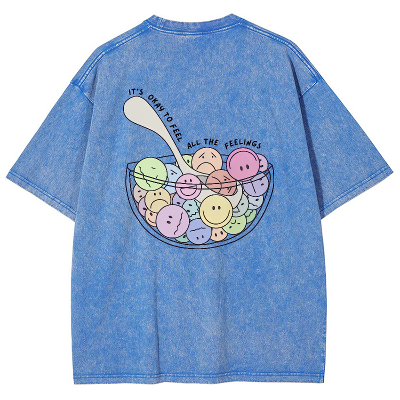 It's Okay To Feel All The Feelings Vintage Snowflake Washed T-Shirt-moweekender