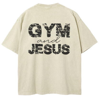 Gym And Jesus Unisex Fit Washed Oversized T-Shirt-moweekender