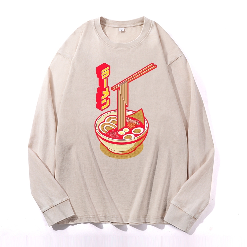 Japanese Ramen Deep Washed Vintage Long Sleeves T-Shirt-moweekender