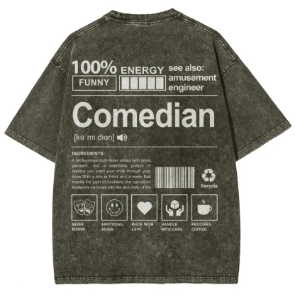 Comedian Pattern Washed Vintage Short Sleeves T-Shirt-moweekender